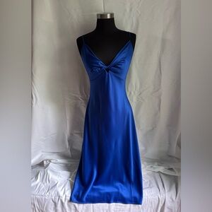 Blue satin midi dress from Dynamite.